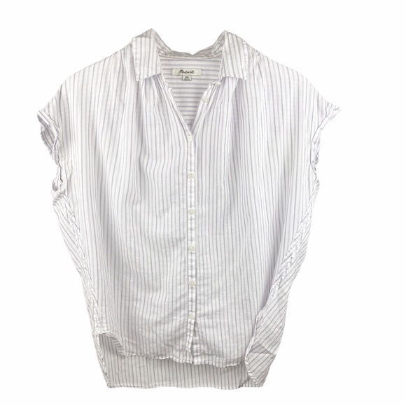 MADEWELL Central Stripe Button Down Oversized Shirt Cap Sleeve XXS - Picture 3 of 8